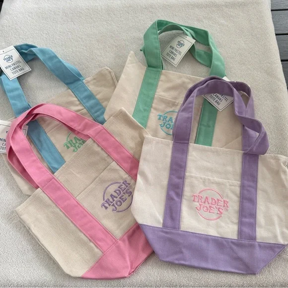 Trader Joe's Mini Pastel Canvas Tote Bag - Picture 3 of 5
